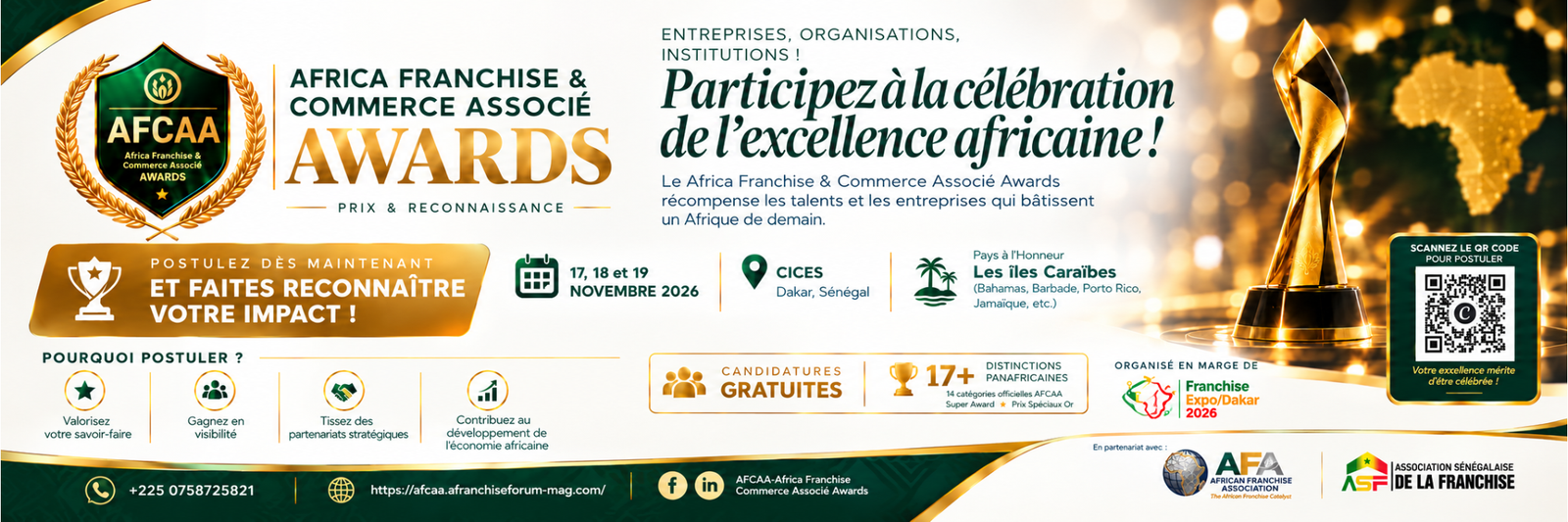 Africa franchise et commerce associé award / franchise expo dakar 2026